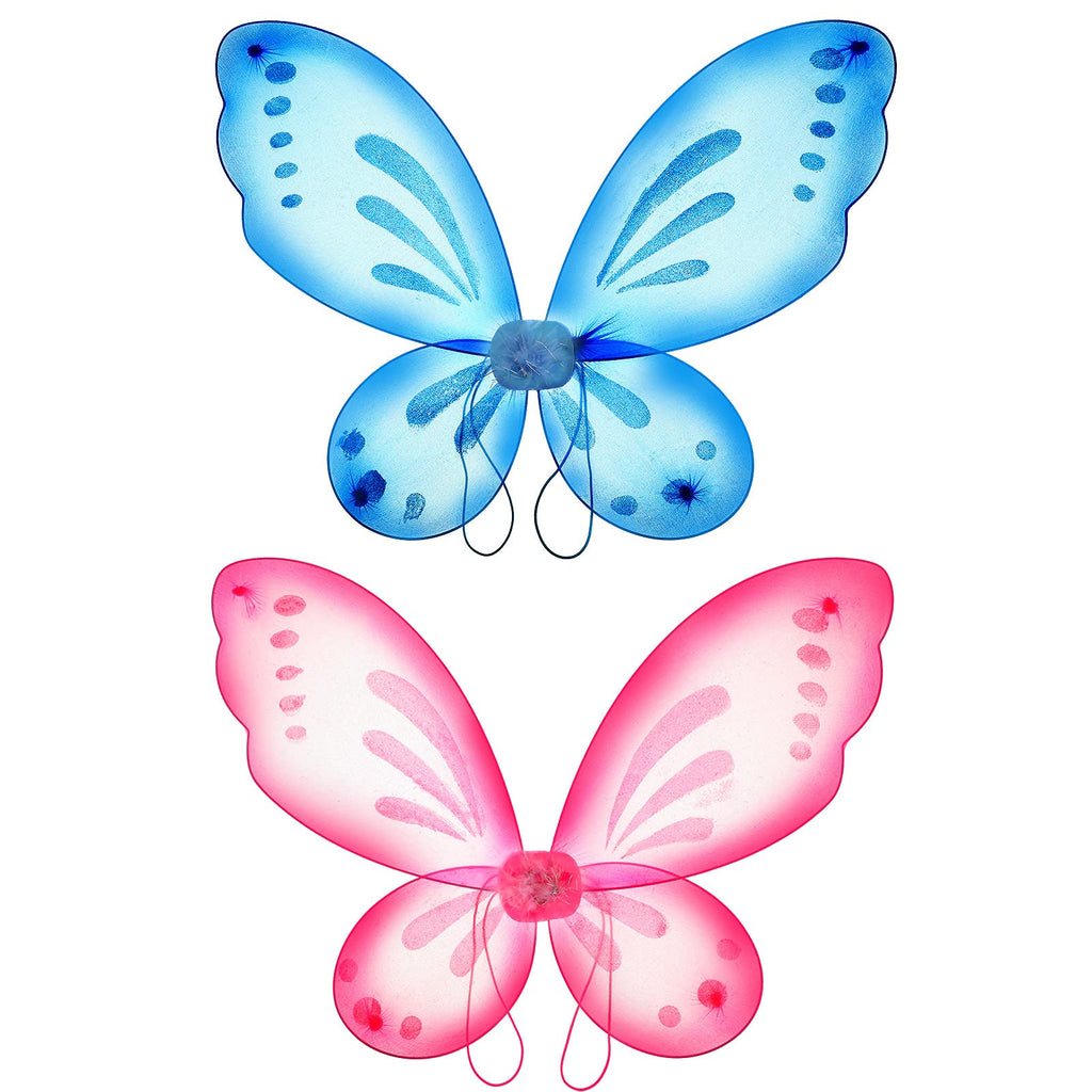 Sumind 2 Pieces Butterfly Wings Halloween Fairy Costumes Fairy Wings for Kids Girls Women Halloween Dress up Party Favor Angel Wing Butterfly Fairy Birthday Cosplay Accessory(Lake Blue and Pink)